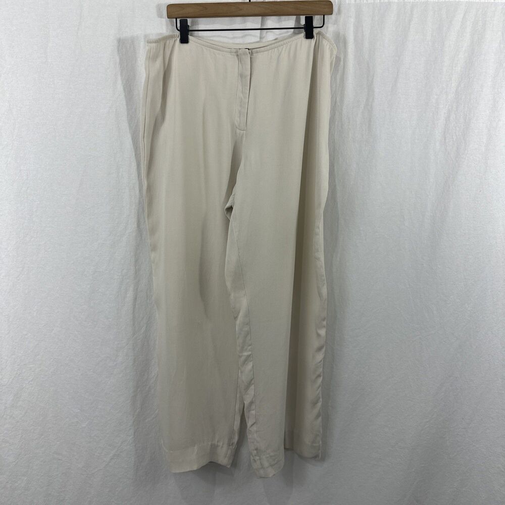 Eileen Fisher Ivory Silk Wide Leg Pants Womens Sz L Minimalist Party Cocktail